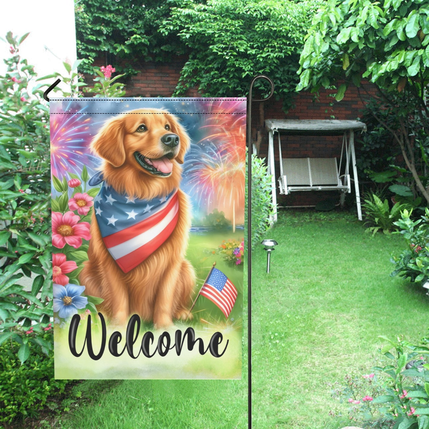 Patriotic Dog Garden Flag 12''x18'' (Two Sides Printing)