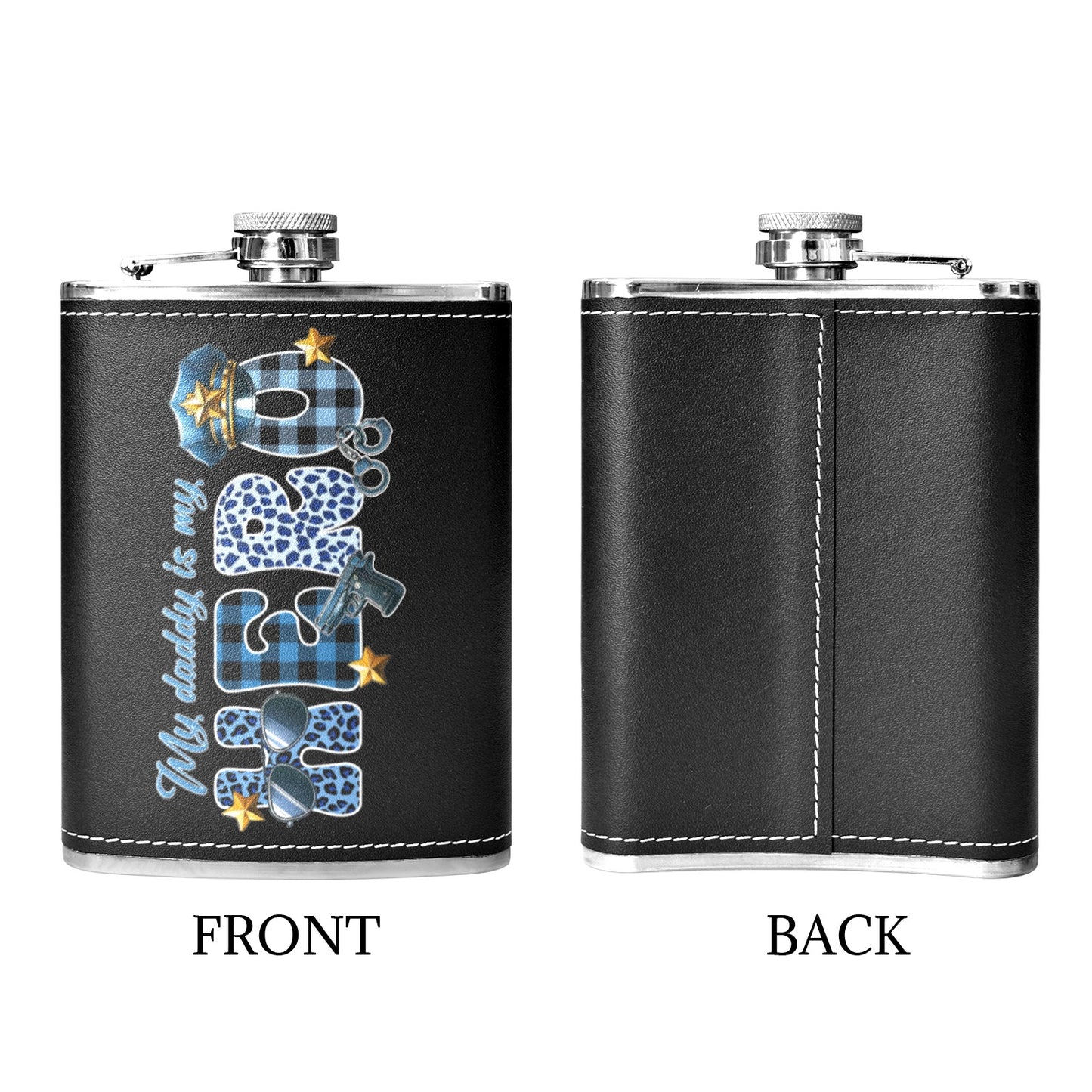 Hero Dad 8oz Black Leather Hip Flask