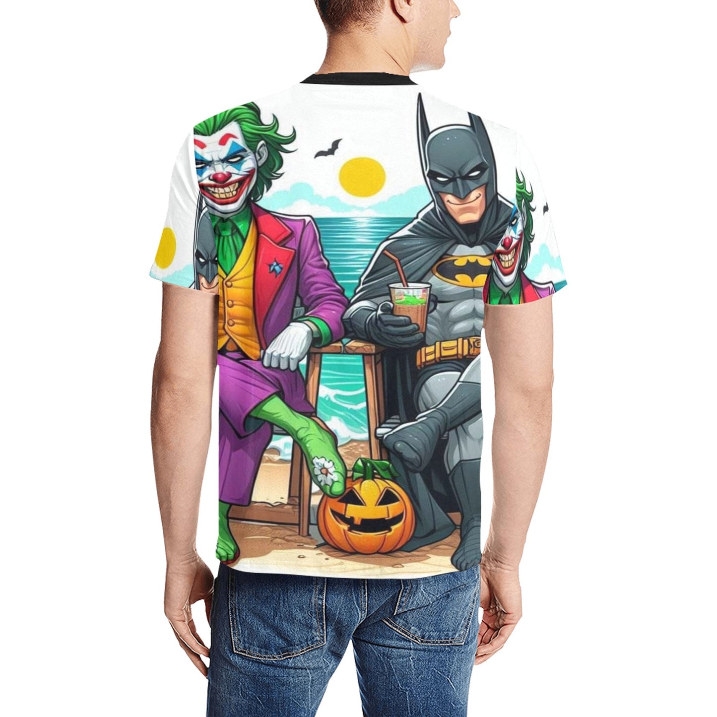 Joker/Bat Men's All Over Print T-Shirt (Solid Color Neck) (Model T63)