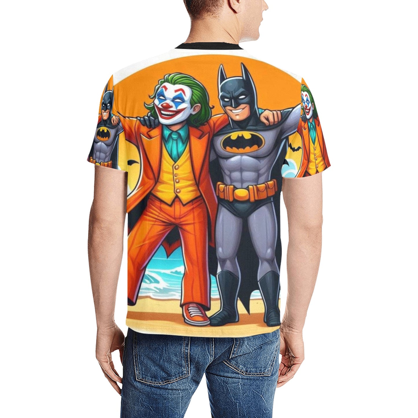 The Joker & Bat Men's All Over Print T-Shirt (Solid Color Neck) (Model T63)