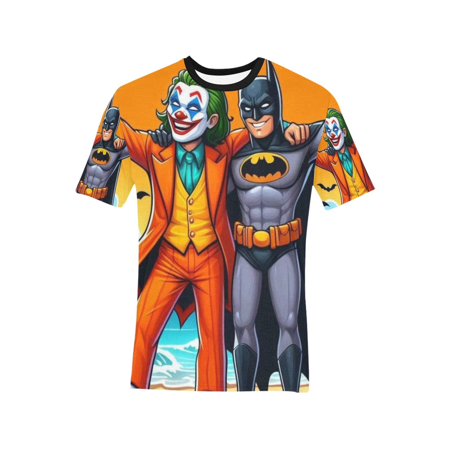 The Joker & Bat Men's All Over Print T-Shirt (Solid Color Neck) (Model T63)