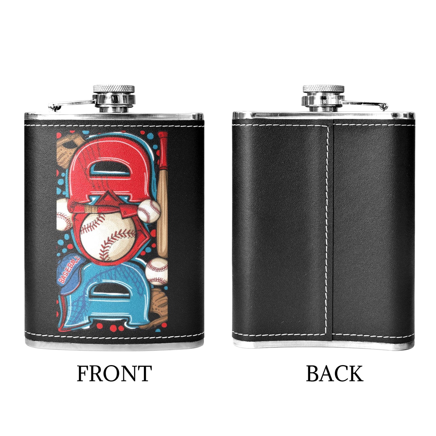 Dad baseball 8oz Black Leather Hip Flask