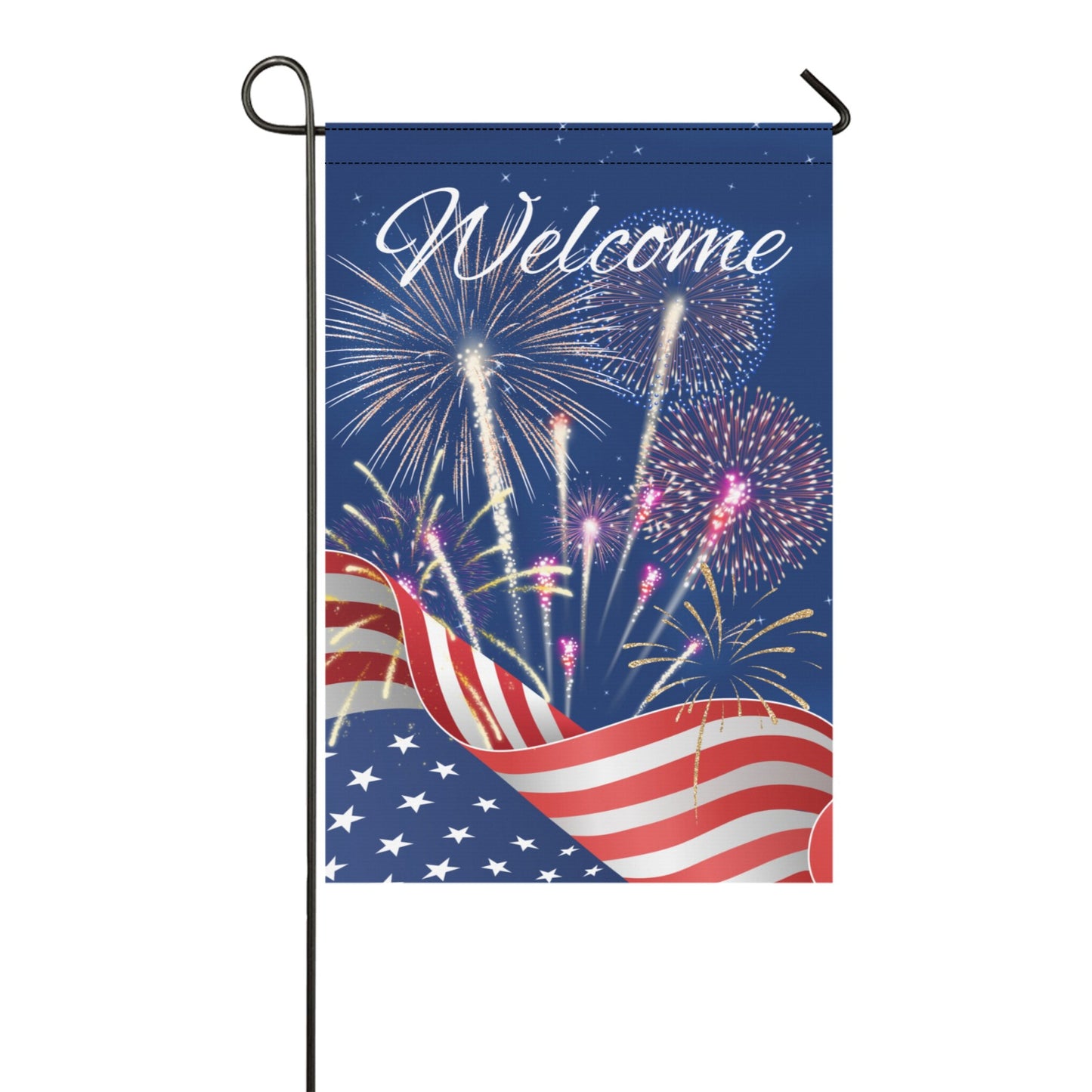 Patriotic Flag w/Fireworks Garden Flag 12''x18'' (Two Sides Printing)