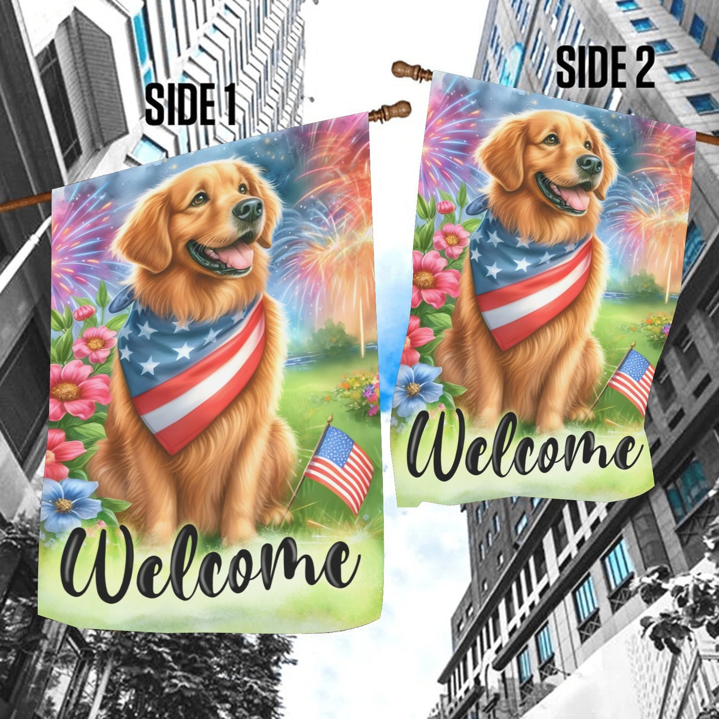 Patriotic Dog Garden Flag 12''x18'' (Two Sides Printing)