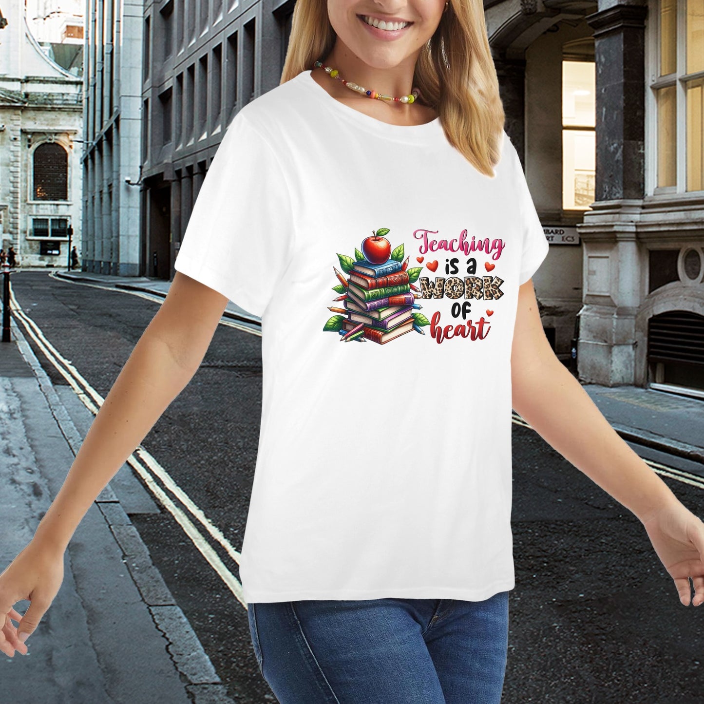 Teaching Is A Work Of The Heart Women's T-Shirt in USA Size (Front Printing) (Model T78)