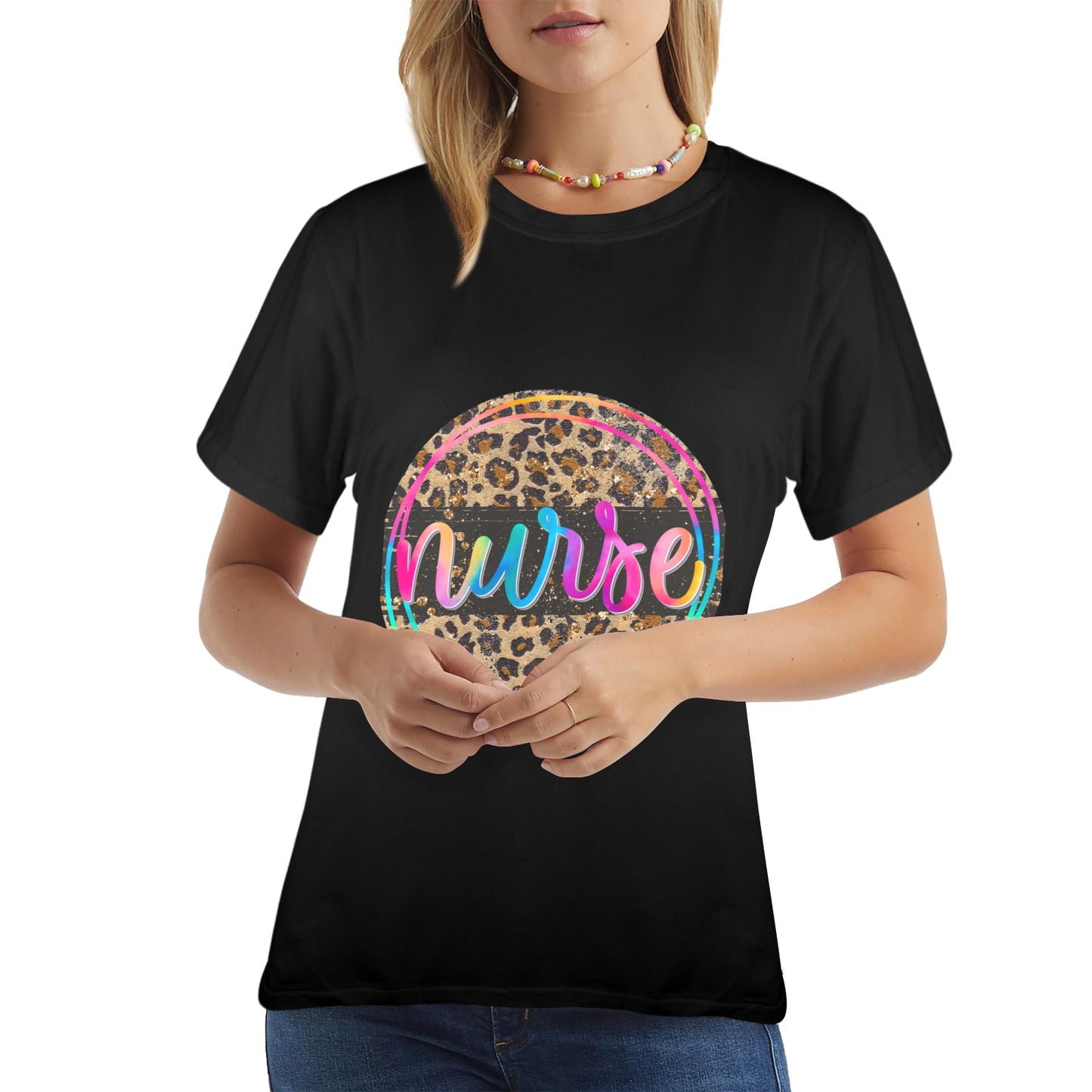 Leopard Nurse Women's T-Shirt in USA Size (Front Printing) (Model T78)