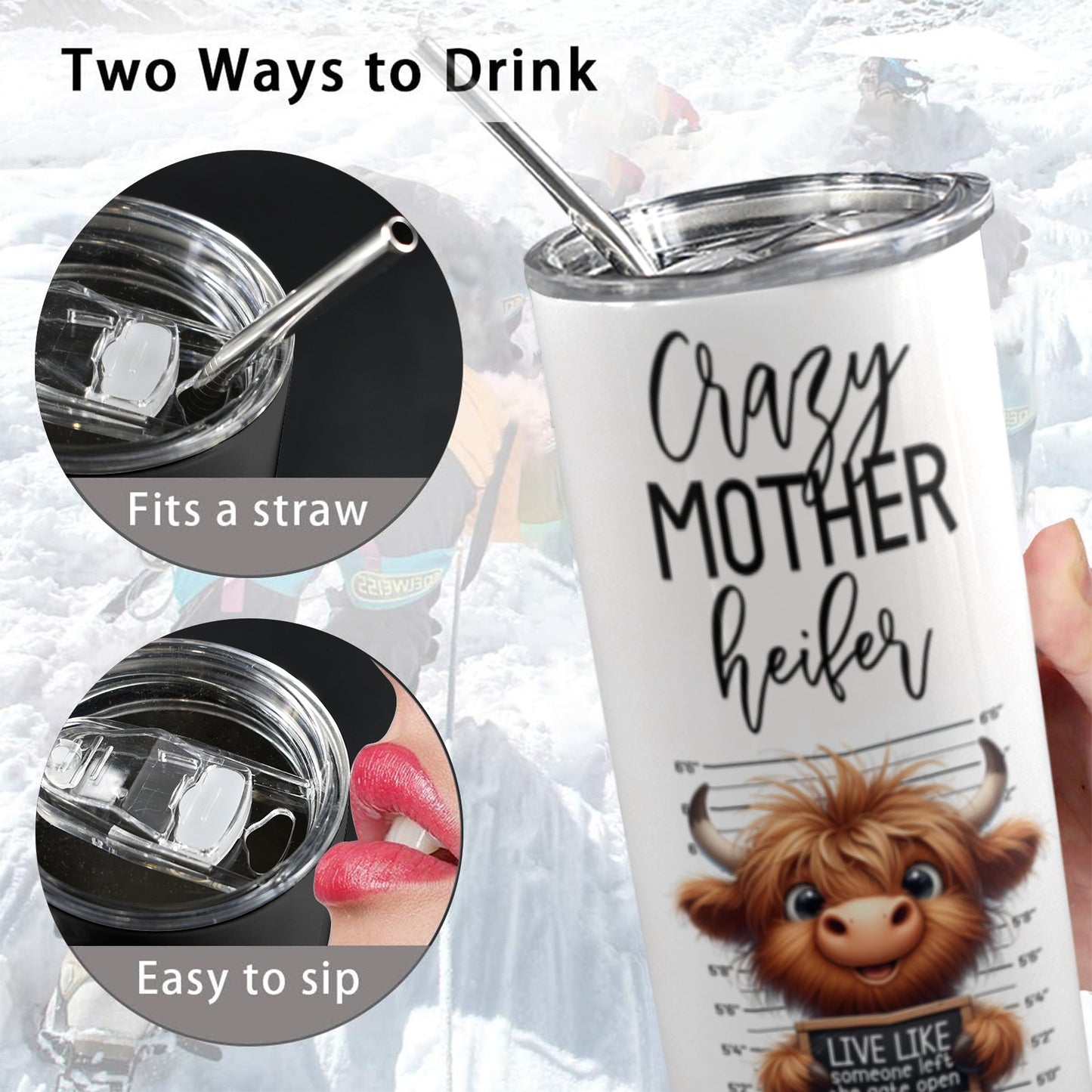 Crazy Mother Heifer 20 oz Tumbler Designs 20oz Tall Skinny Tumbler with Lid and Straw