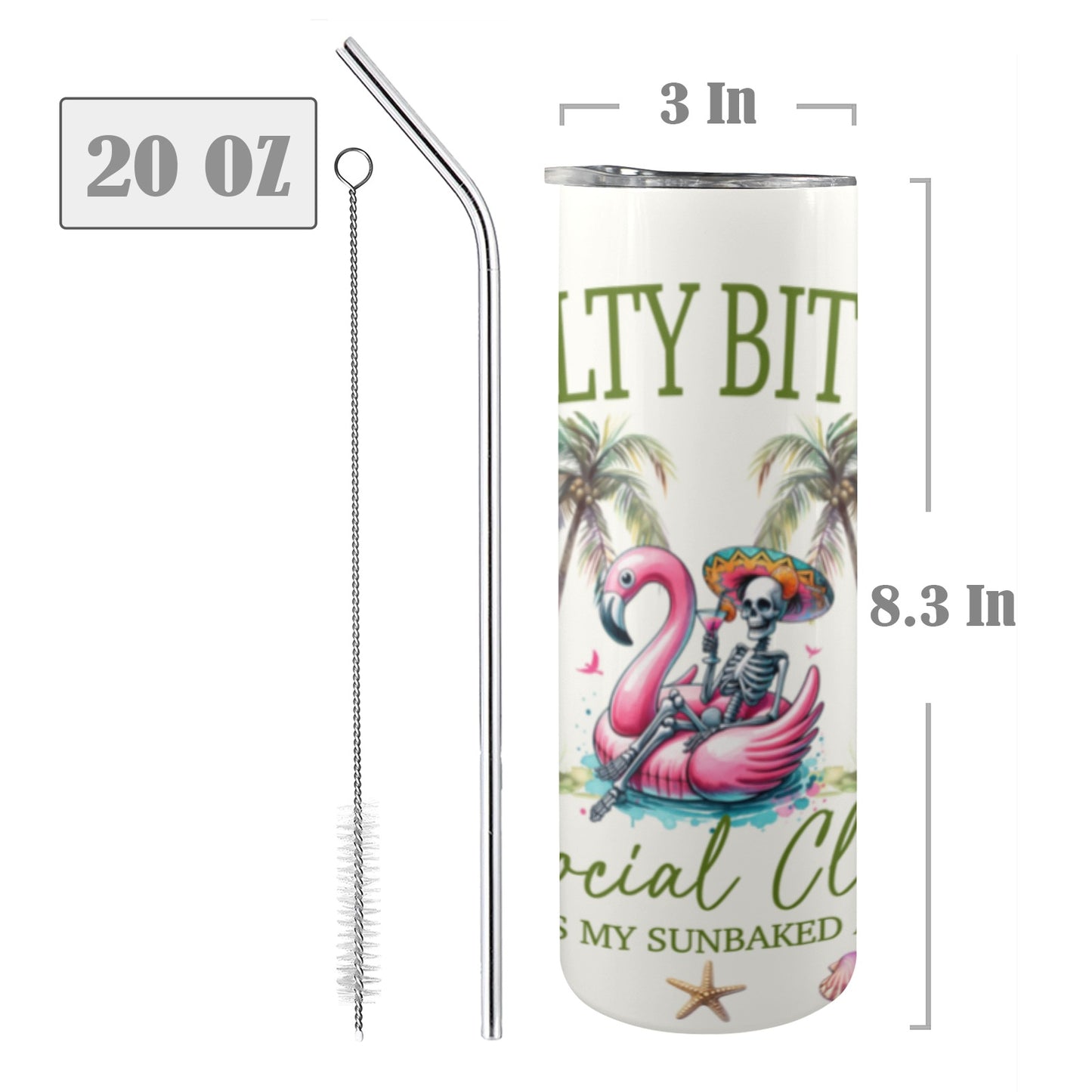 Salty 20 oz Tumbler Designs 20oz Tall Skinny Tumbler with Lid and Straw