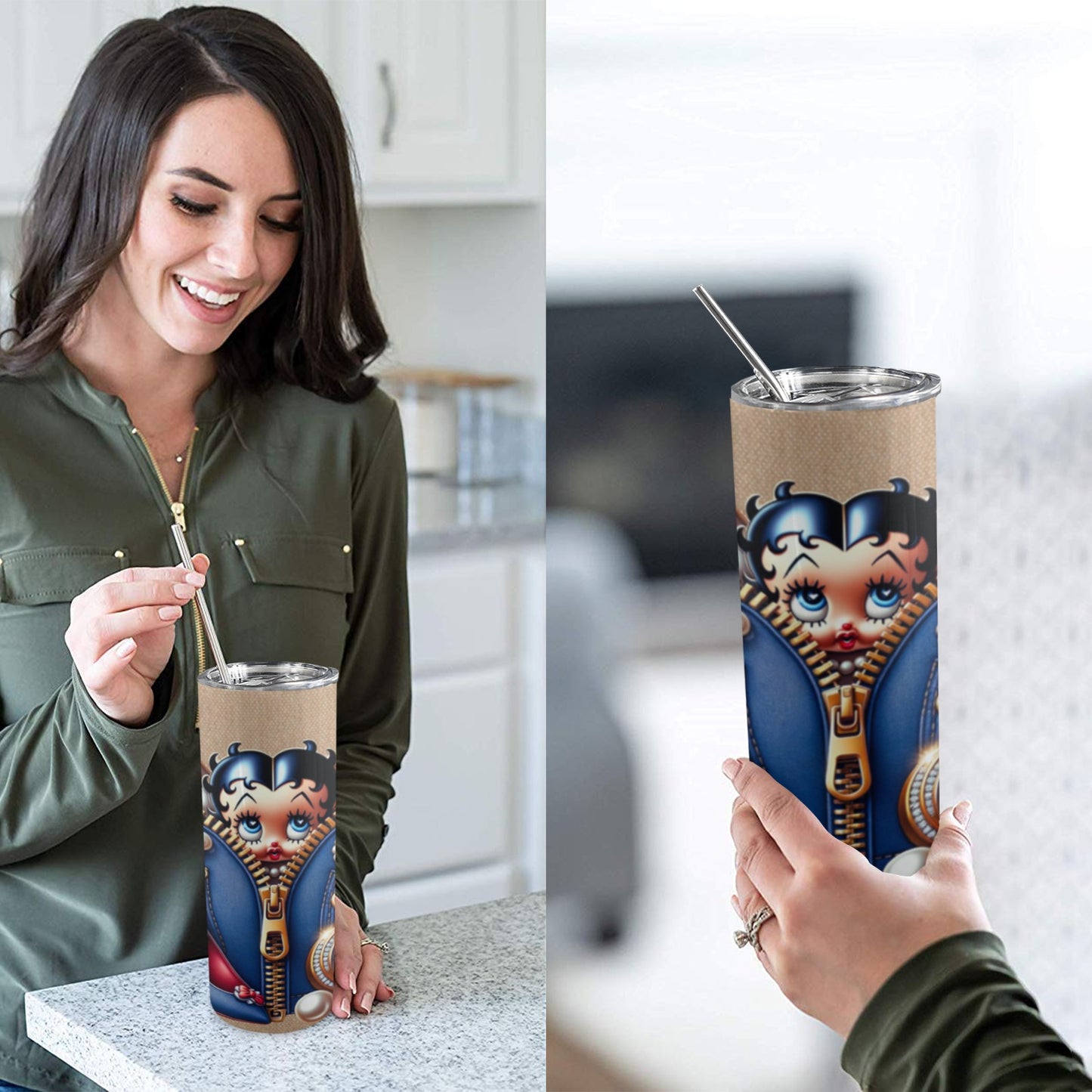 Betty Boop Custom Design 20oz Tall Skinny Tumbler with Lid and Straw