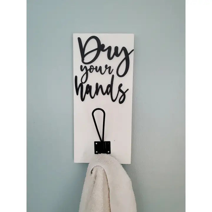 3D Dry Your Hands Hooks, Wood Bathroom Sign, Coat Hooks, Wedding Decor, Towel Holder, Towel Rack, Bathroom Hooks, Towel Hook