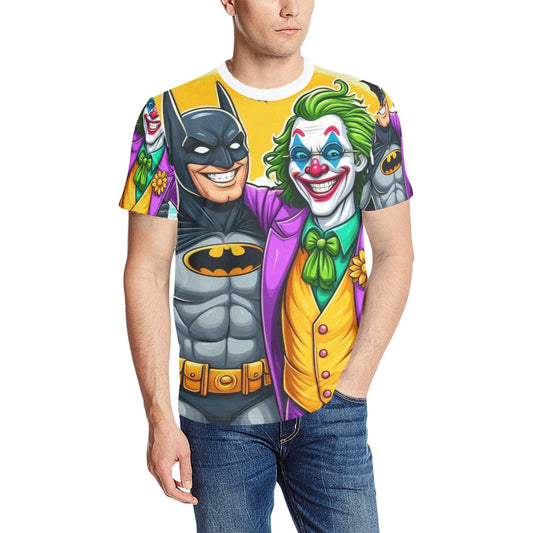 Batman & The Joker Men's All Over Print T-Shirt (Solid Color Neck)