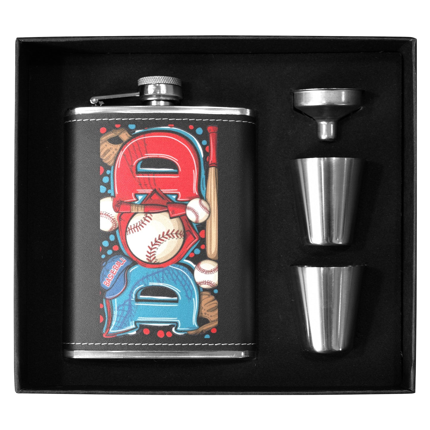 Dad baseball 8oz Black Leather Hip Flask