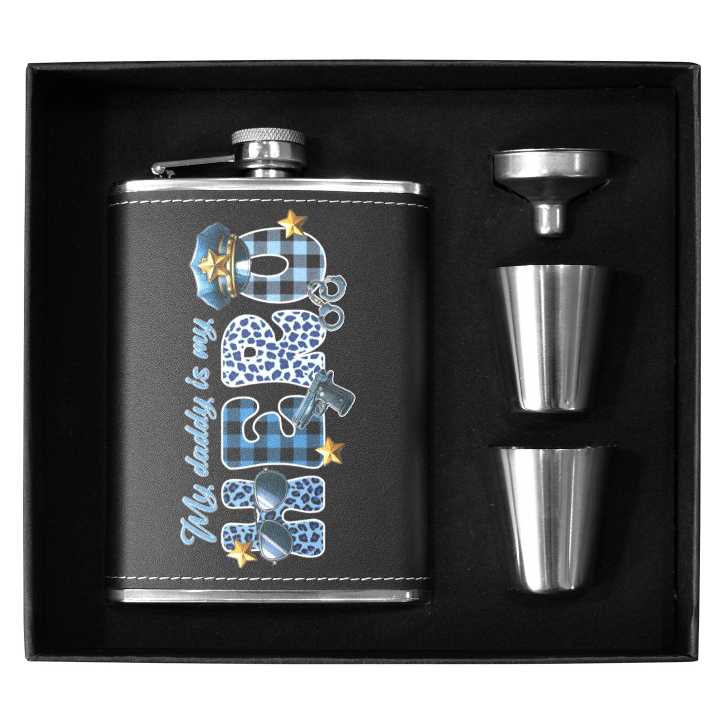 Hero Dad 8oz Black Leather Hip Flask