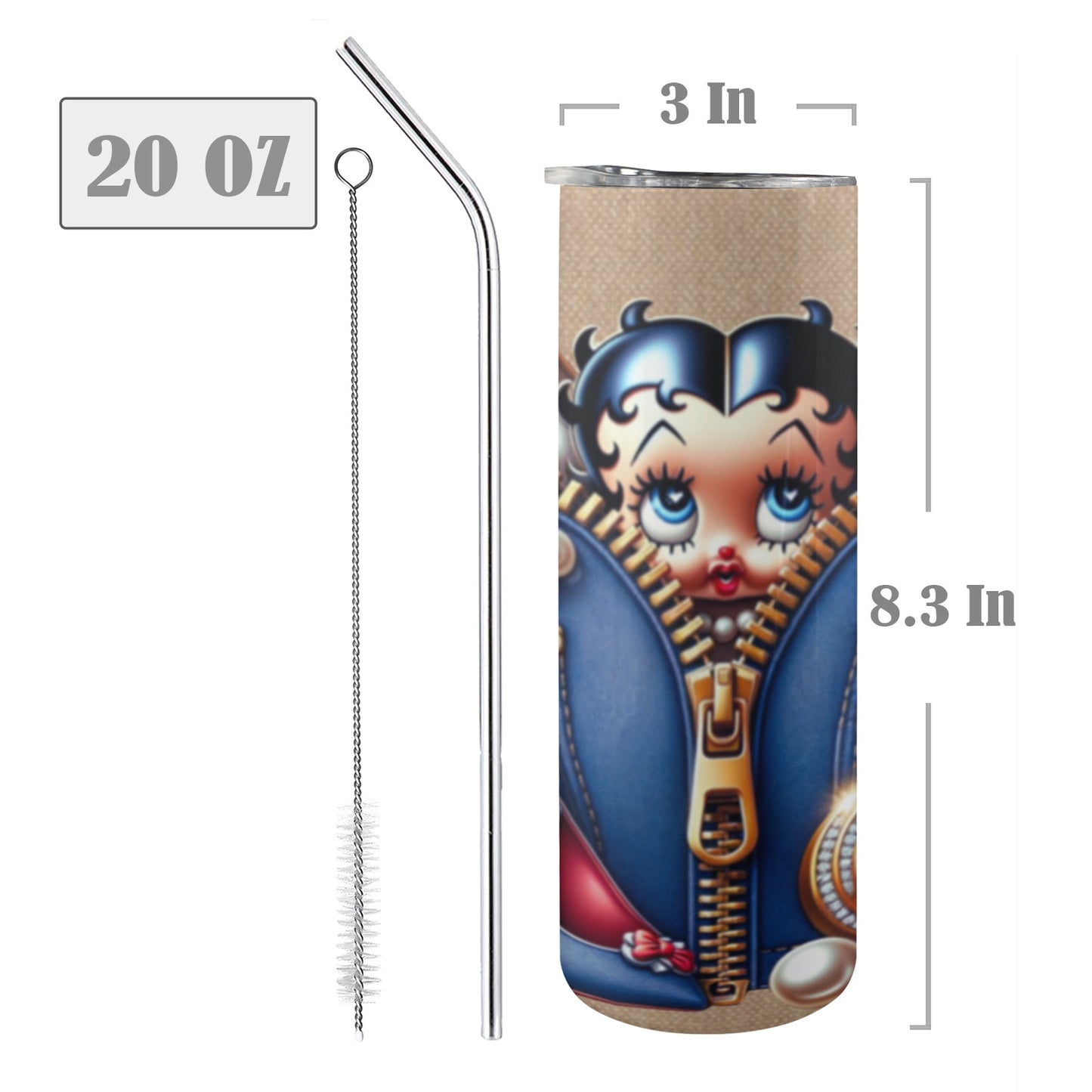 Betty Boop Custom Design 20oz Tall Skinny Tumbler with Lid and Straw