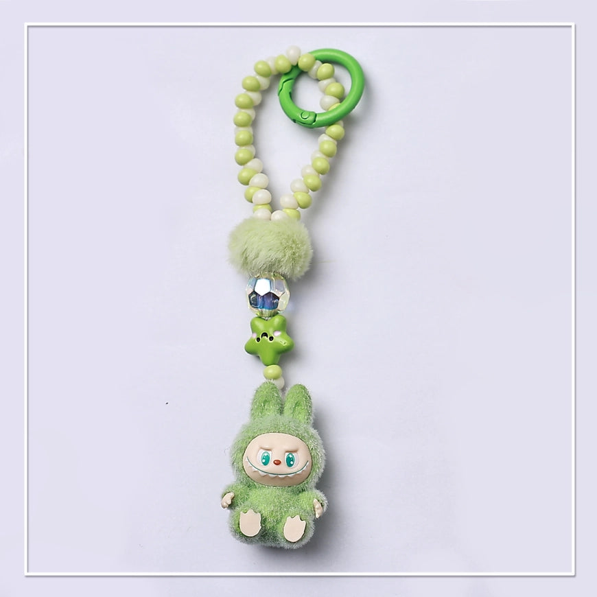 Flocked Mini Labubu Beaded Keychain & Phone Charm