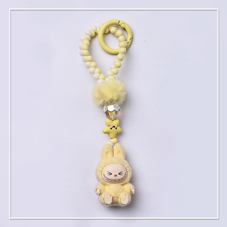 Flocked Mini Labubu Beaded Keychain & Phone Charm