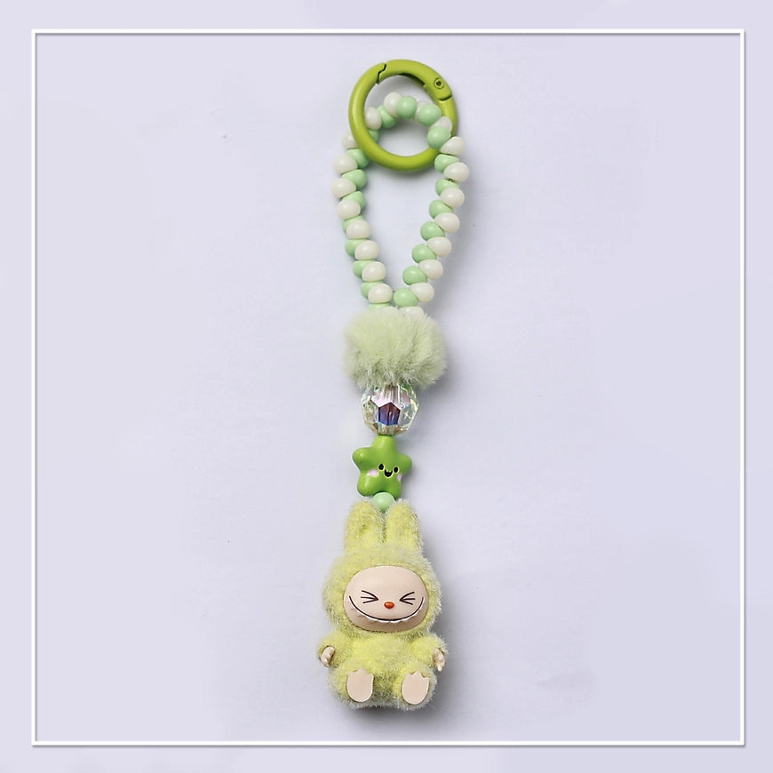 Flocked Mini Labubu Beaded Keychain & Phone Charm