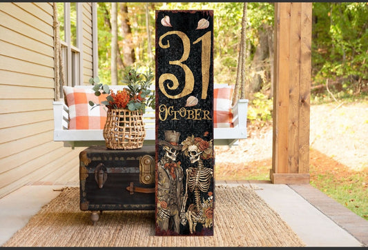 2-36in Halloween Porch Sign Decoration - Rustic Halloween Sign, October 31 Wall Art Vintage Sign, Modern Farmhouse Mantel Entryway Decor