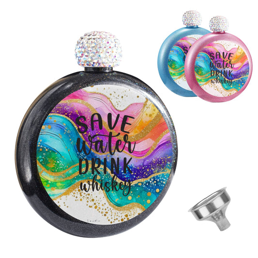 Save Water 5oz Round Hip Flask (One-Sided Printing)