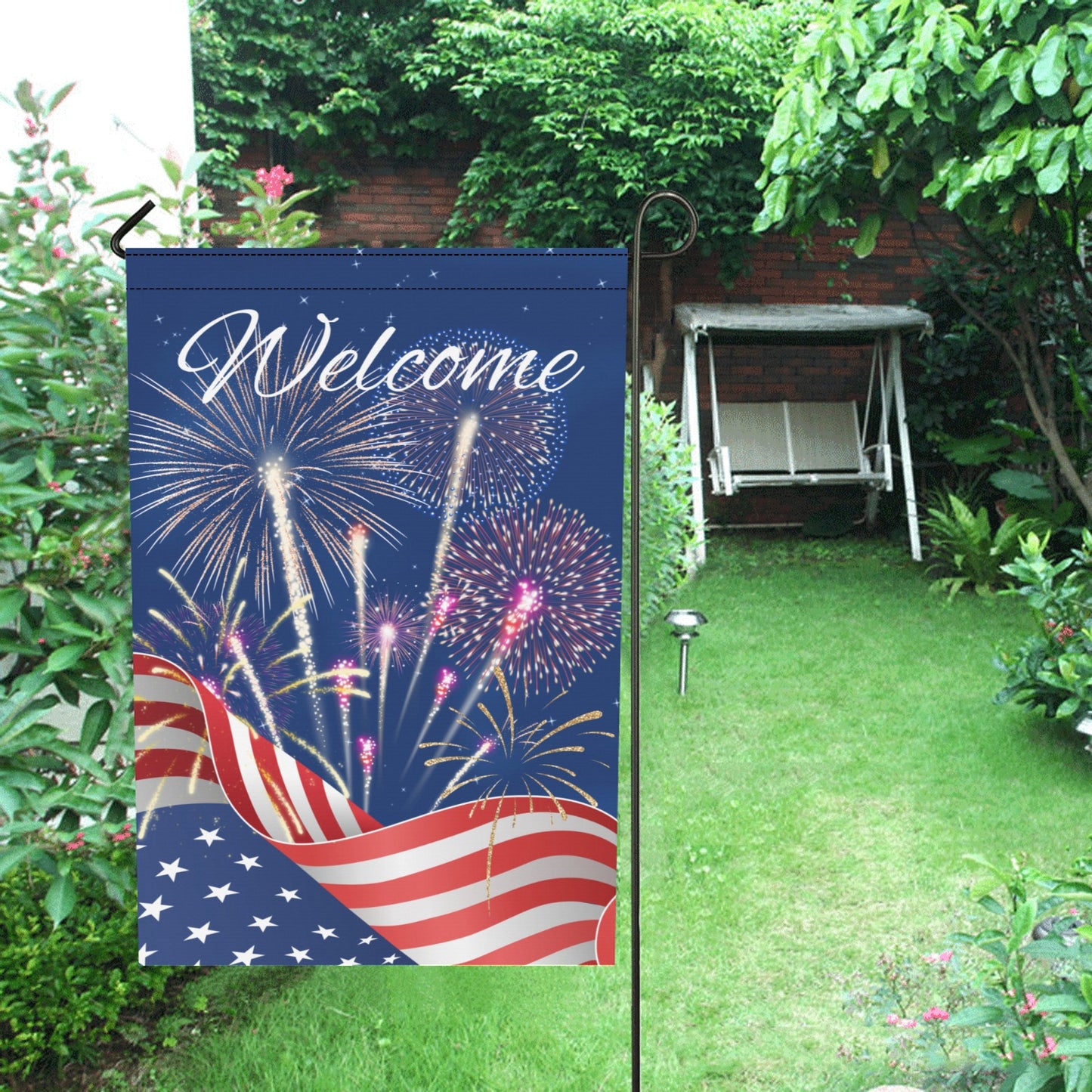 Patriotic Flag w/Fireworks Garden Flag 12''x18'' (Two Sides Printing)