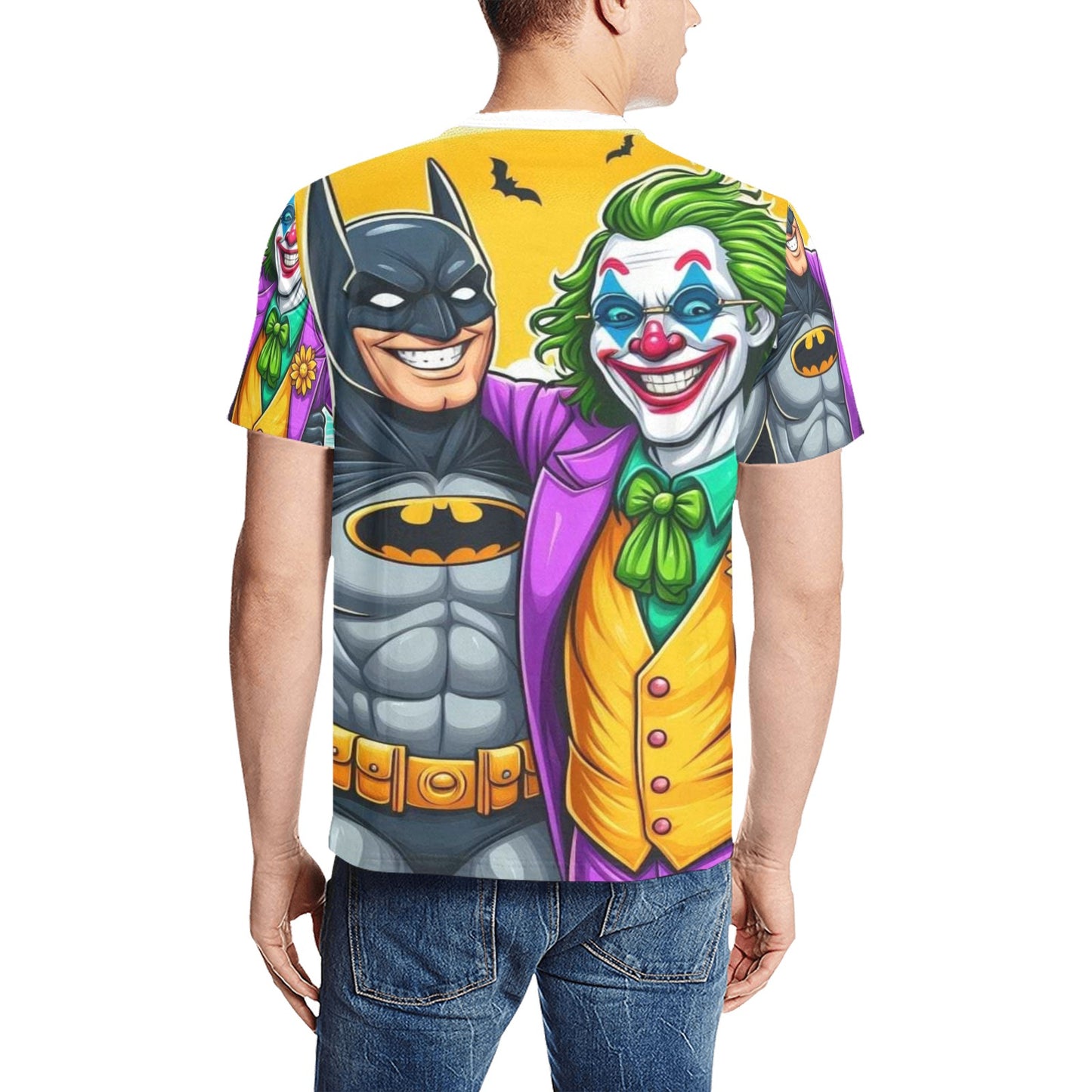 Batman & The Joker Men's All Over Print T-Shirt (Solid Color Neck)