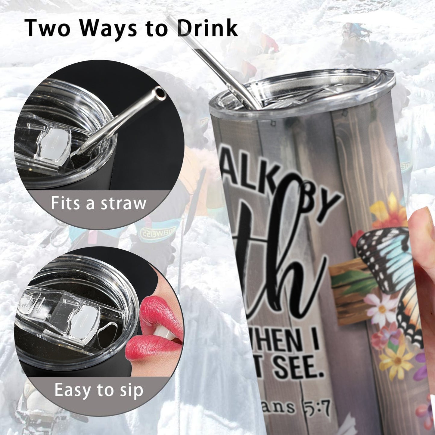 I will walk by faith 20oz Tall Skinny Tumbler with Lid and Straw