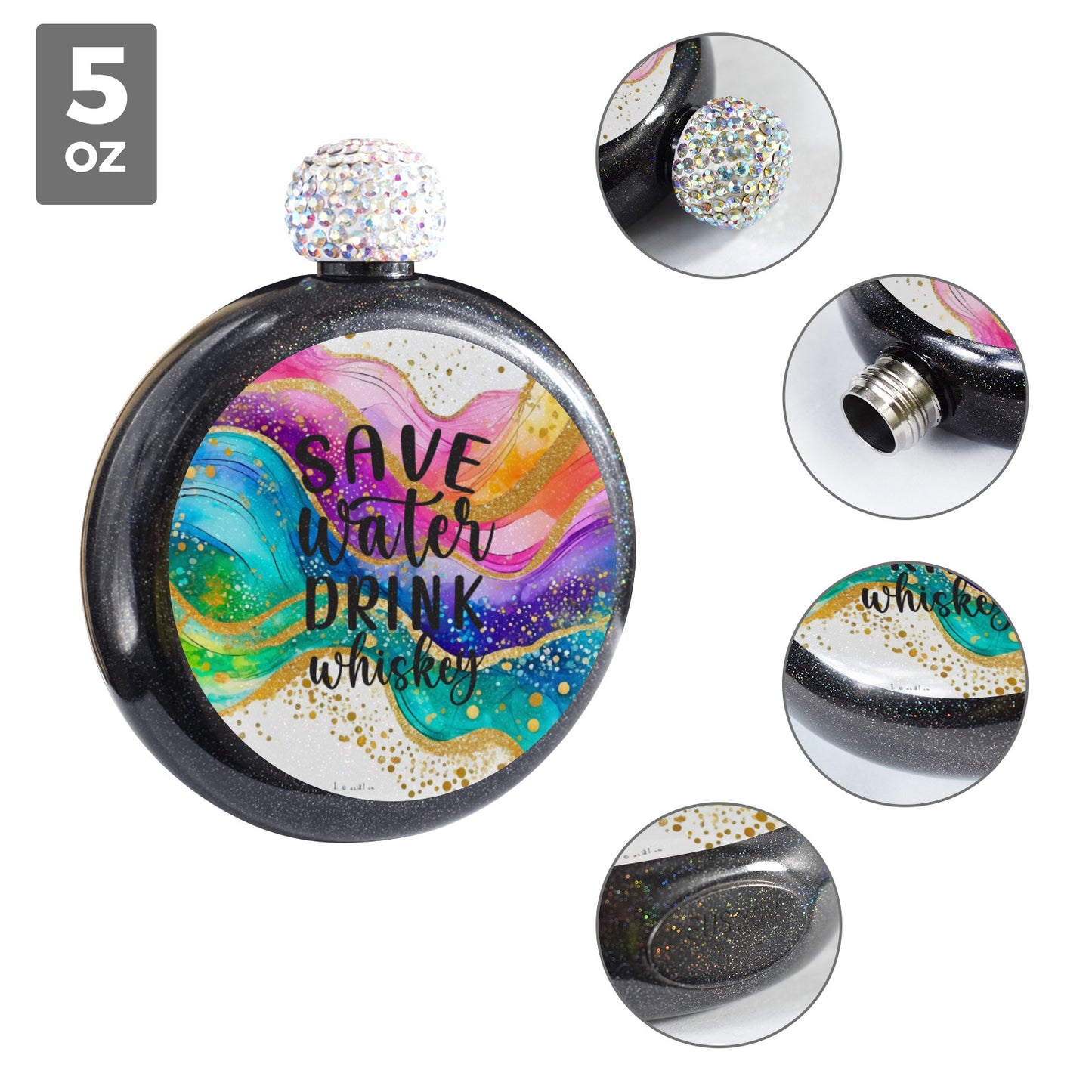 Save Water 5oz Round Hip Flask (One-Sided Printing)