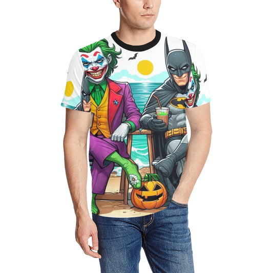 Joker/Bat Men's All Over Print T-Shirt (Solid Color Neck) (Model T63)