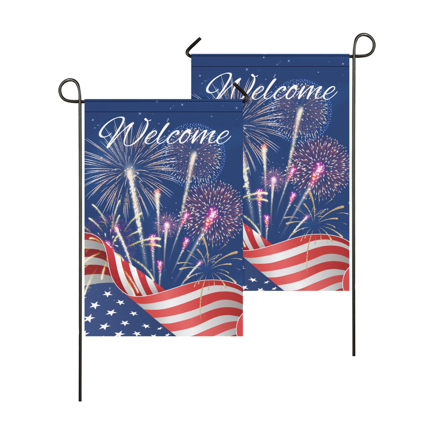 Patriotic Flag w/Fireworks Garden Flag 12''x18'' (Two Sides Printing)