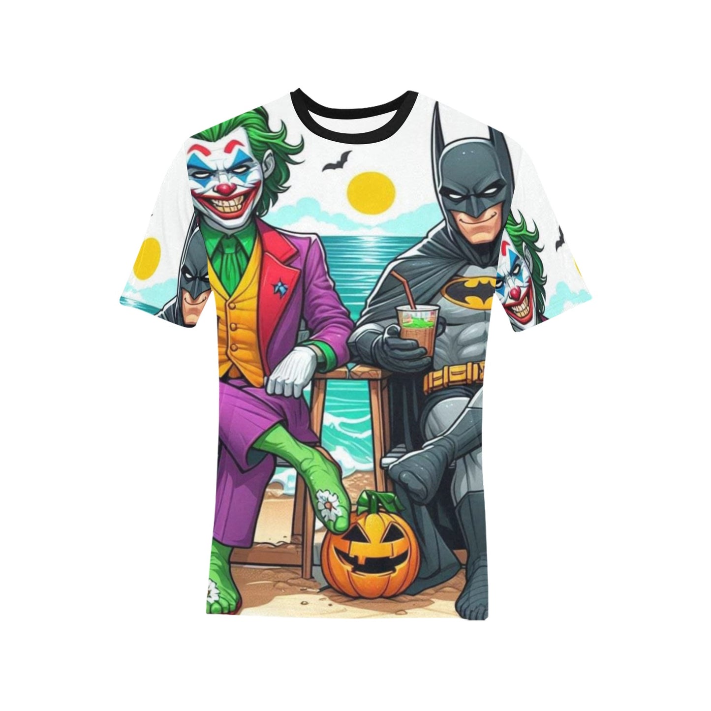 Joker/Bat Men's All Over Print T-Shirt (Solid Color Neck) (Model T63)