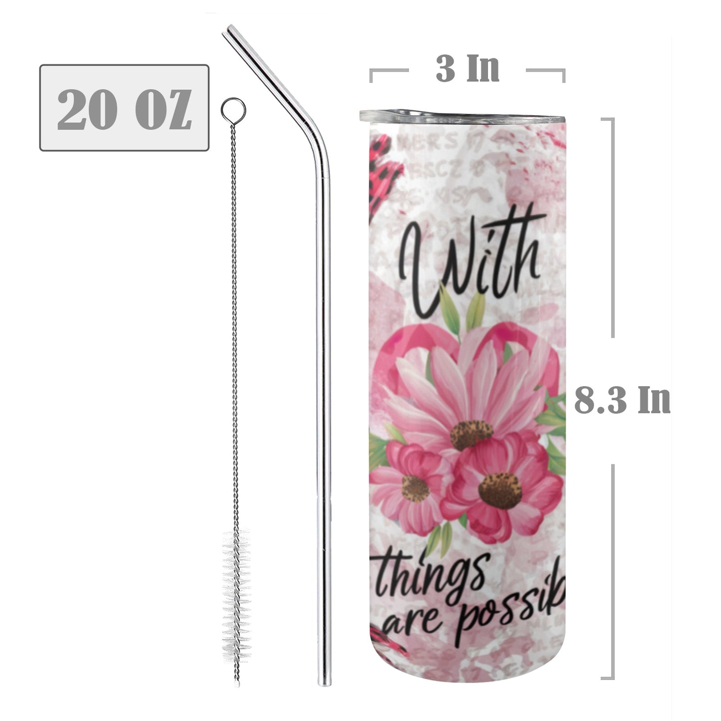 With God 20oz Tall Skinny Tumbler with Lid and Straw