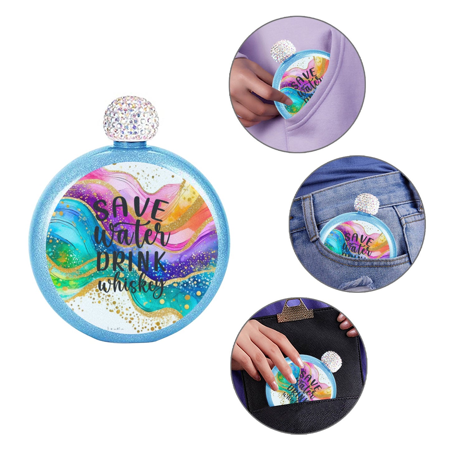 Save Water 5oz Round Hip Flask (One-Sided Printing)