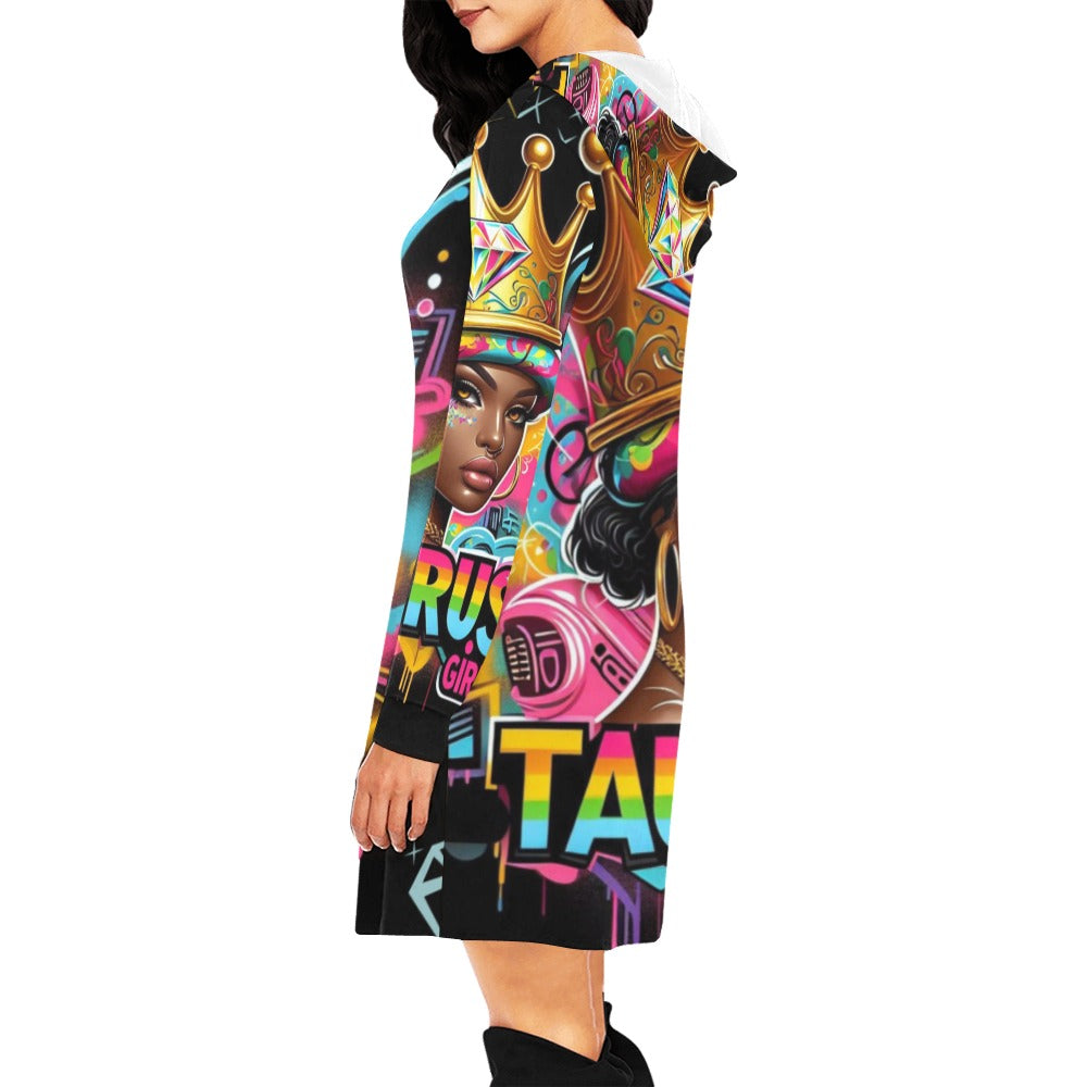 Taurus Girl All Over Print Hoodie Mini Dress (Model H27)