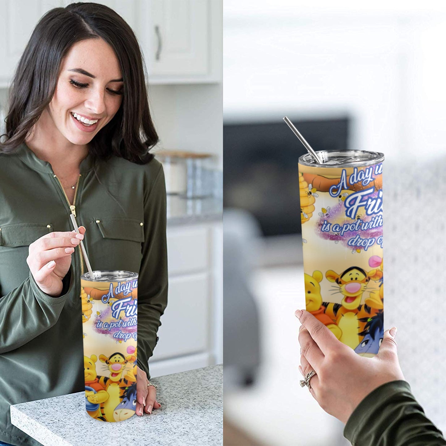 Custom Winnie the pooh 20oz Tall Skinny Tumbler with Lid and Straw