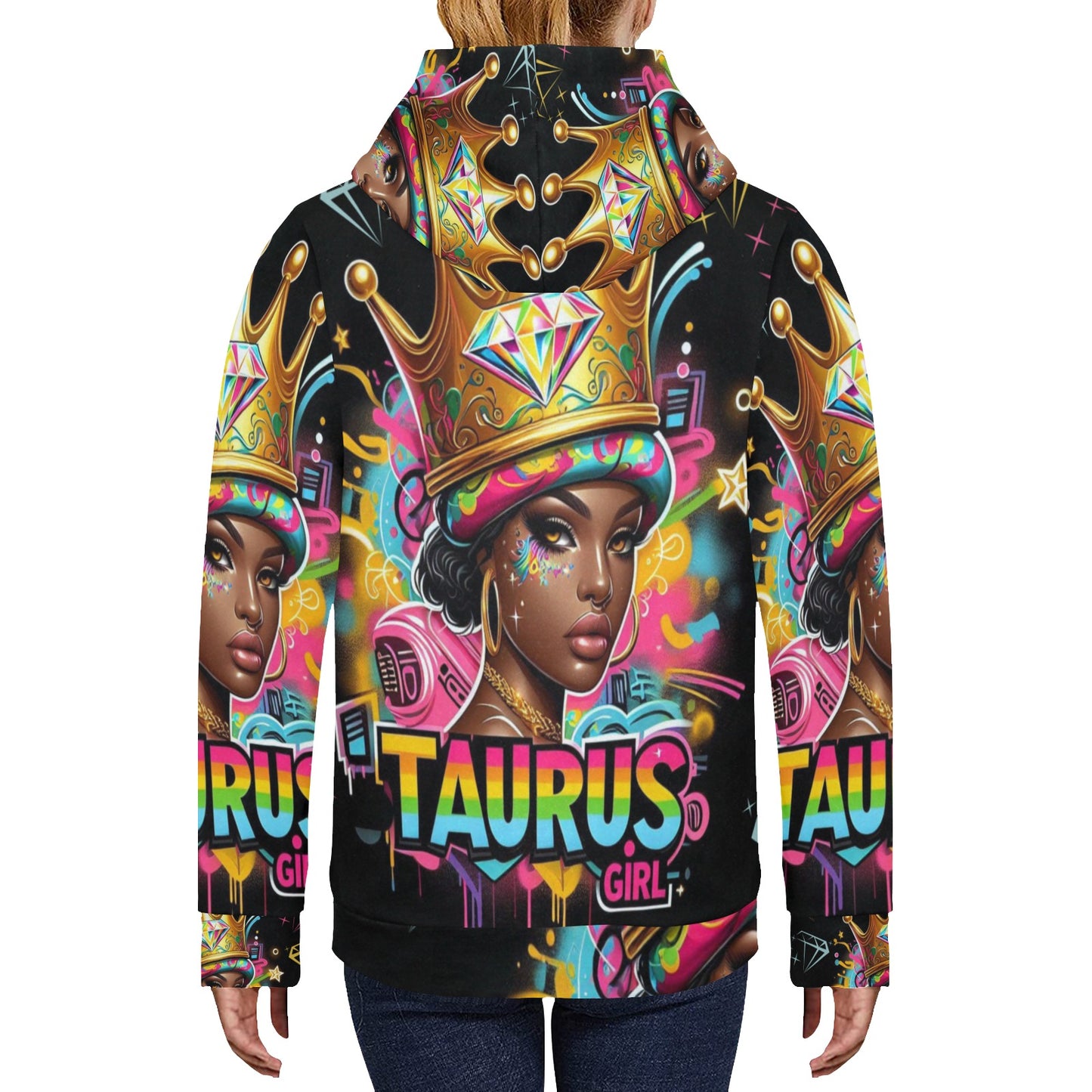 Taurus Girl Women's Long Sleeve Fleece Hoodie (Model H55)