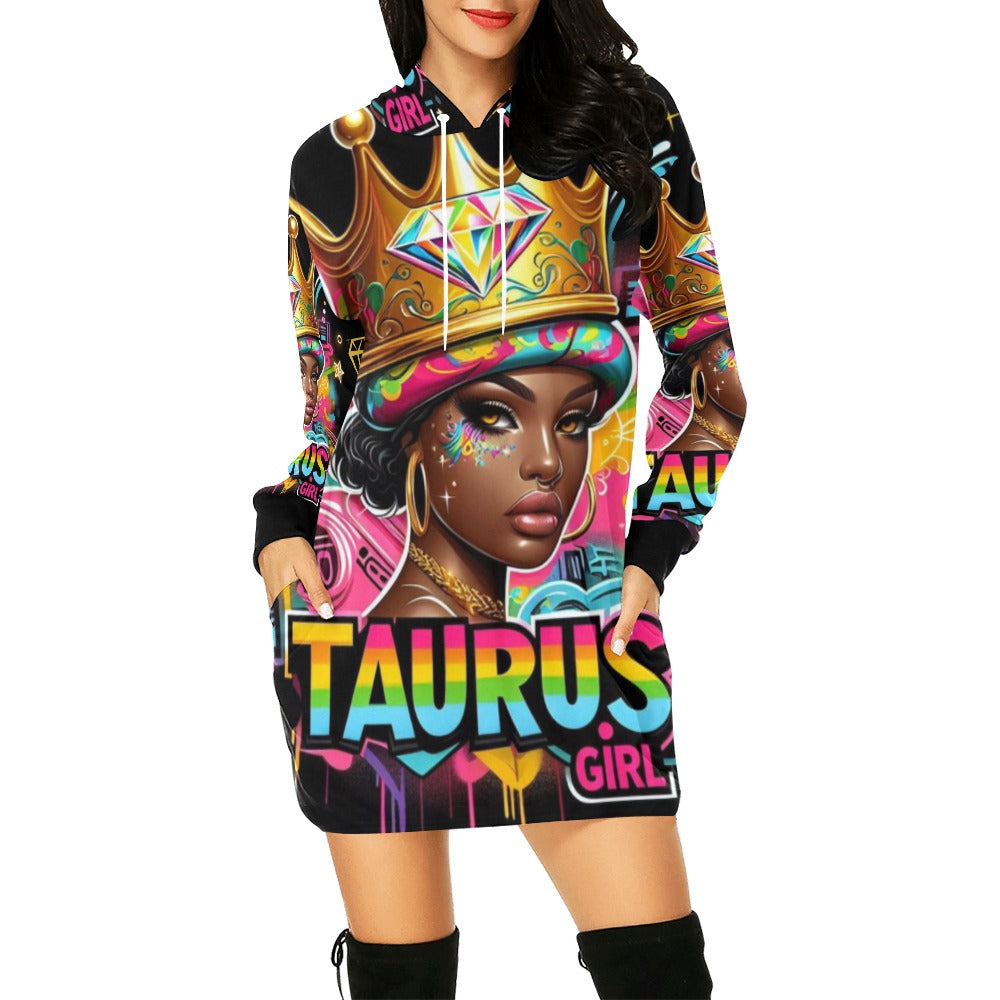 Taurus Girl All Over Print Hoodie Mini Dress (Model H27)