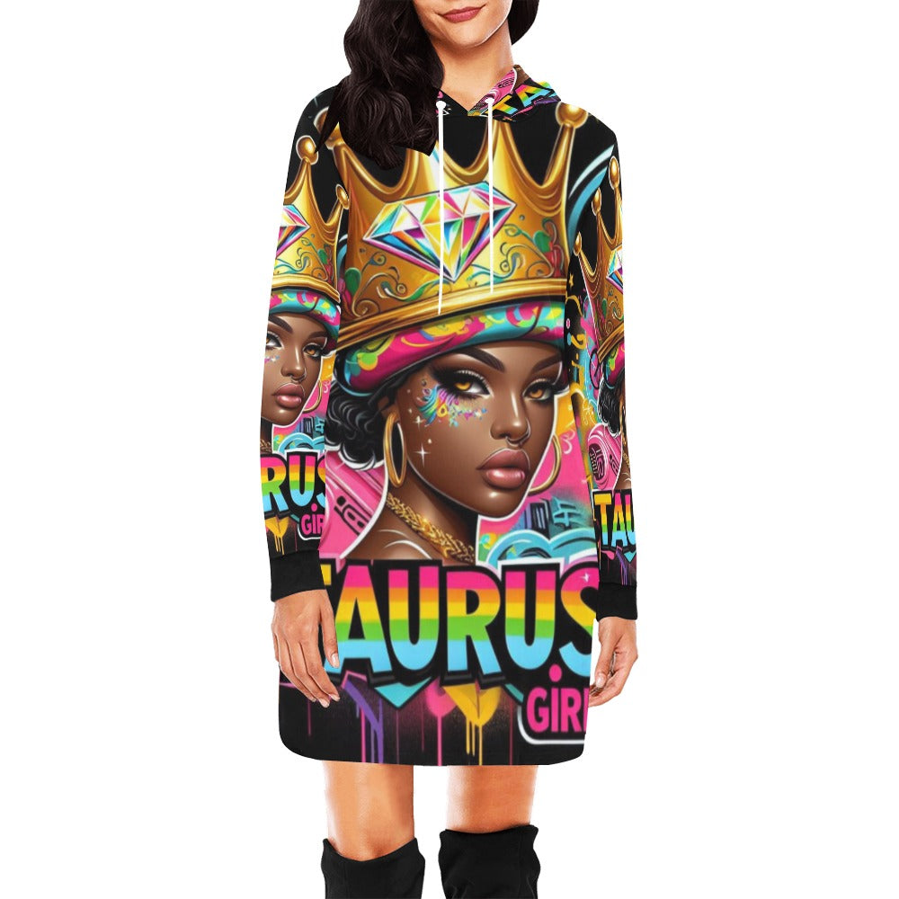 Taurus Girl All Over Print Hoodie Mini Dress (Model H27)