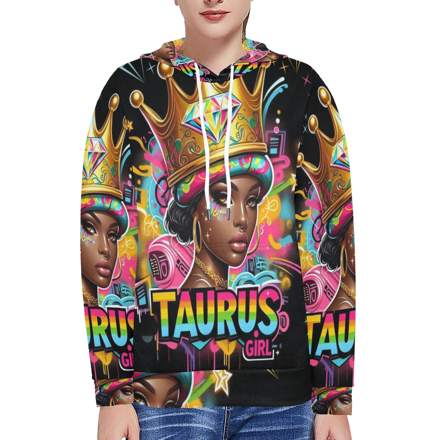 Taurus Girl Women's Long Sleeve Fleece Hoodie (Model H55)