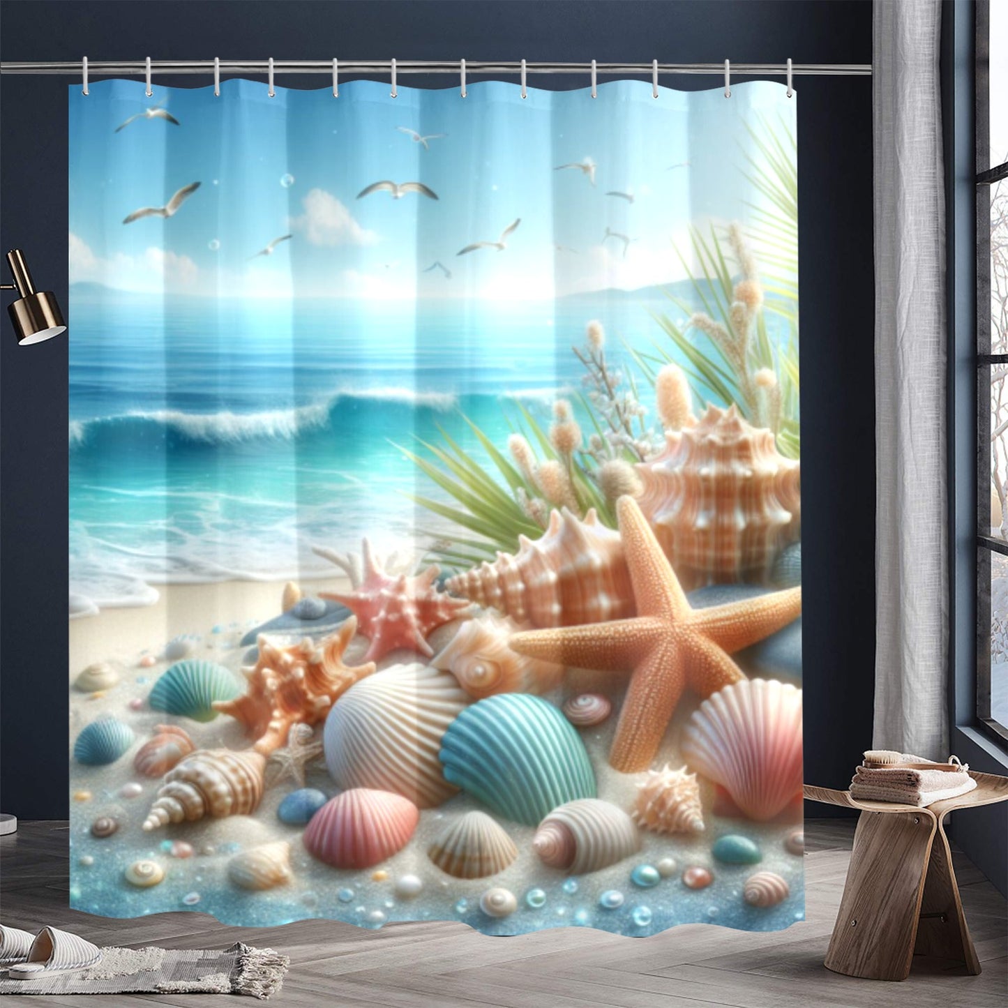 Beach Seashells/Starfish Shower Curtain 72"x84"