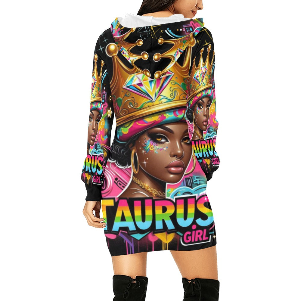 Taurus Girl All Over Print Hoodie Mini Dress (Model H27)