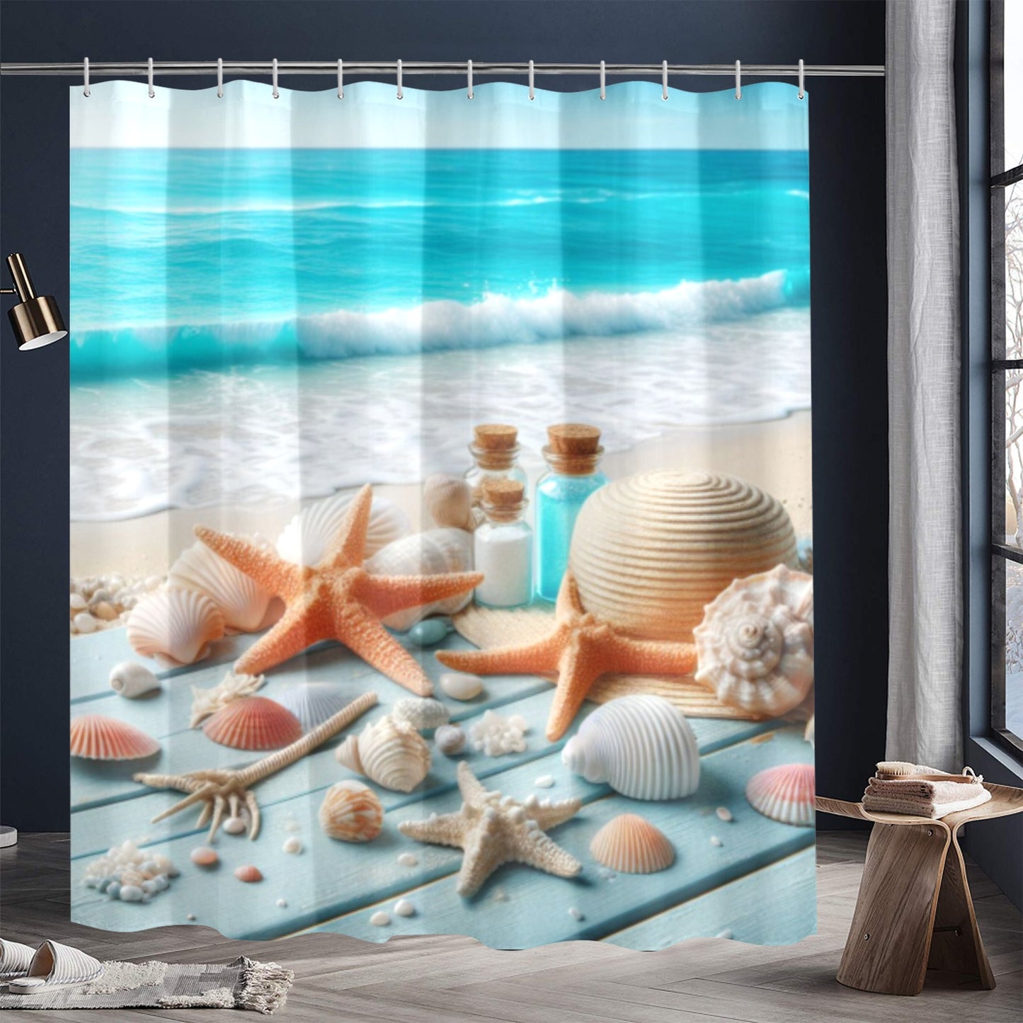 Beach Rolling Waves Shower Curtain 72"x84"